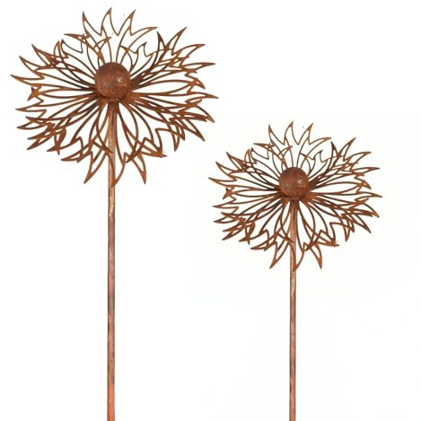 2er Set Gartendeko Rost Gartenstecker Metall Blume Mohn Edelrost Optik Cortenstahl Deko Für Garten Wetterfest Für Draußen Beetstecker Rankstab Topfstecker Vintage Gartendeko Rost Groß