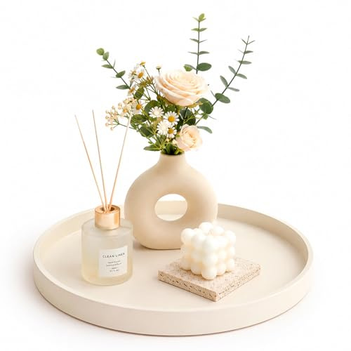 Dekoratives Tablett, 23 cm Rundes Tisch-Tablett, Silikon Deko Tablett Beige, Wohnaccessoire Kosmetiktablett & Schmuckaufbewahrung für Wohnzimmer Schlafzimmer Badezimmer