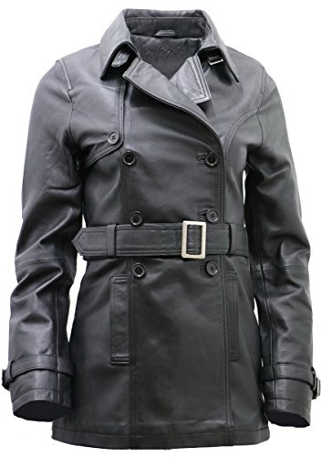 Damen 3/4 Schwarzen Damen Lamm Nappa Leder Regenmantel 2XL