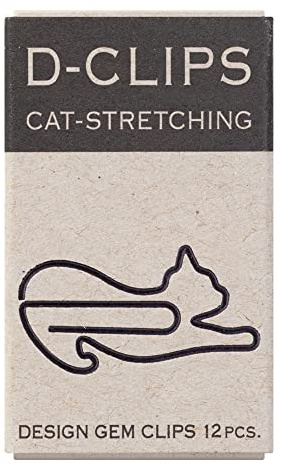 Midori Paper Clip, D-Clips Mini Box, Stretching Cat, 12 Pieces (43350006)