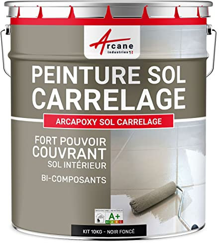 ARCANE INDUSTRIES Peinture carrelage Sol, résine pour recouvrir faïence et Carreaux : Arcapoxy Sol carrelage - 10 kg (jusqu'à 50 m² en 2 Couches) Noir foncé RAL 9005