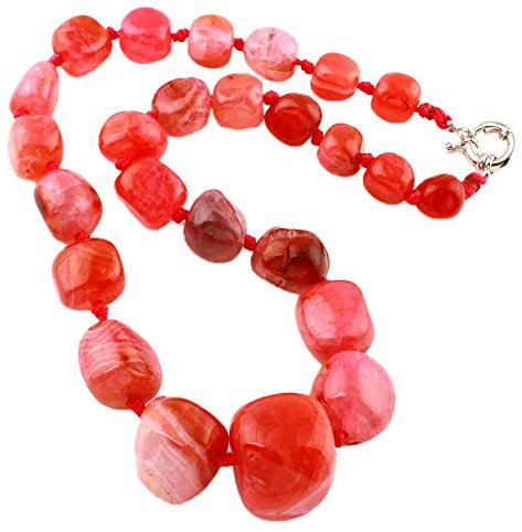 TreasureBay Stunning Agate Gemstone Chunky Necklace for Women and Girls (Pink)