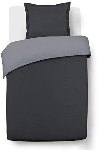 Vision - Wende-Bettwäsche, zweifarbig, anthrazit/grau, Set aus Bettbezug 140 x 200 cm, mit 1 Kissenbezug für Einzelbett, 100% Baumwolle
