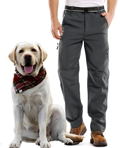 Jessie Kidden Waterproof Ski Trousers Mens, Fleece Lined Hiking Winter Thermal Insulated Warm Outdoor Climbing Walking Soft Shell Cargo Pants #6070-Grey-34