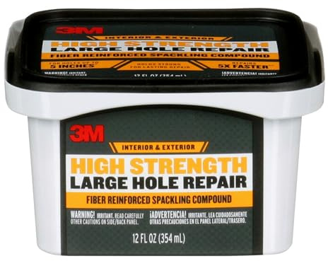 3M High Strength Fiber Reinforced Spackling Compound, 12 oz., Ideal for Large Hole Repair Cracks and Damaged Surfaces in Drywall, Plaster, Stucco, Concrete & Wood, For Easy Wall Repair (LHR-12-PC-12)