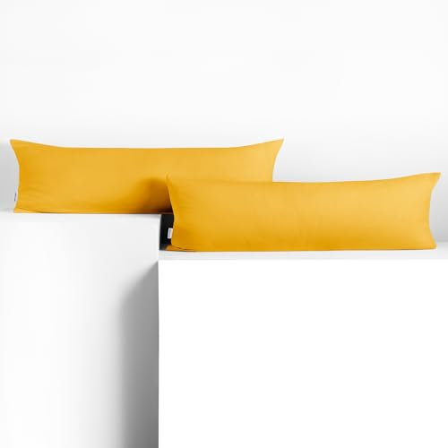 DecoKing 2 Kissenbezüge 20x120 cm Jersey 100% gekämmte Baumwolle Reißverschluss gelb Amber