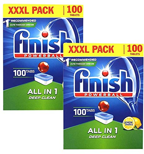 2 x 100 Tablets All In One Dishwasher Lemon Powerball Grease Cleaner