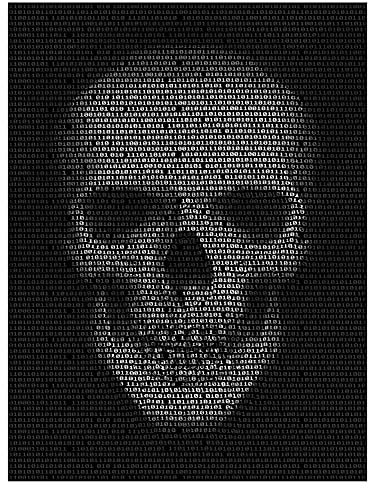 wandmotiv24 Totenkopf Wandbild aus Acrylglas, Größe 60x45cm, Hochformat, Schädel Binär Code, Schwarz Weiß, Skull, Technik, Dekoration Wohnung modern, Deko, Acryl, Wanddeko Schlafzimmer M0127