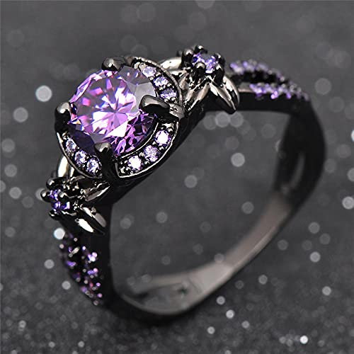 Ring Ringe Damen Bijouterie Herren Luxus Weiblicher Grüner Runder Stein Ring Charme Schwarz Gold Eheringe Für Frauen Versprechen Liebe Blume Verlobungsring 5 Lila