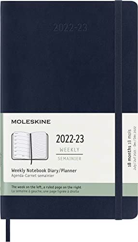 Moleskine - 18 Monate Wochenplaner, Terminkalender 2022/2023, Wochenplaner mit Weichem Einband und Gummibandverschluss, Maß Large 13 x 21 cm, Farbe: Saphirblau