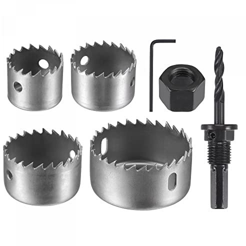 sourcing map Bi-Metal Hole Saw Set, 1-1/4 (32mm) 1-1/2 (38mm) 1-3/4 (44mm) 2-1/8 (54mm) HSS(High Speed Steel) Hole Cutter Drill Bit for Metal Wood Plastic PVC Board Gray 4pcs