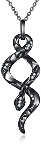 YFN Schlange Halskette Sterling Silber Tier Schlangen Anhänger Kette Gothic Schmuck Gotisch Geschenke für Damen Herren (Schwarz)