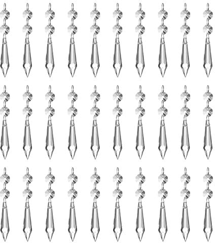 Kikuo Lagrimas de Cristal para Lamparas, 38 mm Cristal Transparente Carambanos Cristals, Lagrimas Cristals Lagrimas de Cristasl Colgante para Cortina Luz Colgante Fiesta Boda Decoración(24 Piezas)