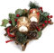 Belle Vous Porta Candele Natalizio Doppio Tealight - 14 x 22-2 Portacandele Votivi in Vetro - Ghirlanda Natalizia Artificiale con Pigne, Bacche Rosse e Fiocchi per Tavola e Centrotavola di Natale