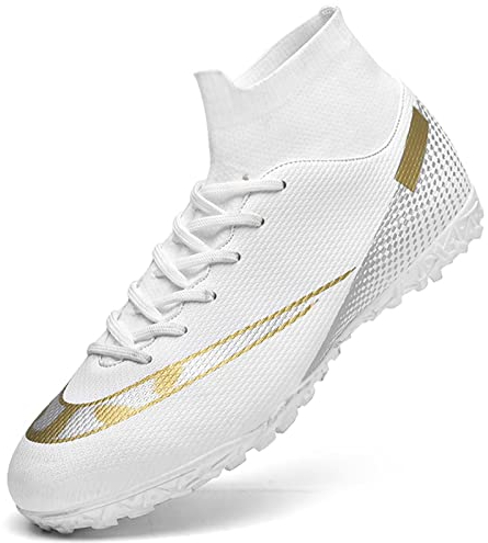 ASOCO DREAM Scarpe da Calcio Uomo Professionale Scarpe da Calcetto Erba Sportivo All'aperto Teenager Scarpe da Allenamento,Bianco,40 EU