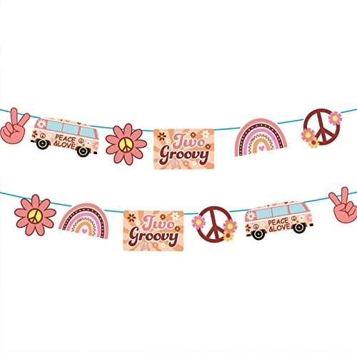runrayay Flower Daisy Theme Two Groovy Party Banner Für Geburtstagsdekoration, Cake Topper Hippie Geburtstagsbanner Für 1960'S 1970'S Themen Für Partygeschenke