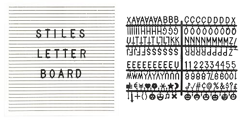 Stiles Holzbrieftafel, 25,4 x 25,4 cm, mit 340 Kunststoff-Buchstaben, Zahlen und Symbolen, austauschbares hölzernes Nachrichtenbrett für Menü, Meilensteine oder Baby-Ankündigungsschild, Weiß