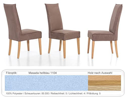 expendio 4X hochwertiger Polsterstuhl Kiana Esszimmerstuhl Küchenstuhl Massivholzstuhl Verschiedene Varianten, Holzart:Eiche Bianco, Bezugstoff:Masada hellblau