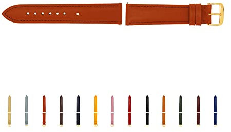 SELVA Uhrenarmband, 14-24 mm, Leder, zum Wechseln, Ersatzarmband für Smartwatch, Made in Germany, Größe:18 mm, Farbe:Cognac mit Goldener Schließe