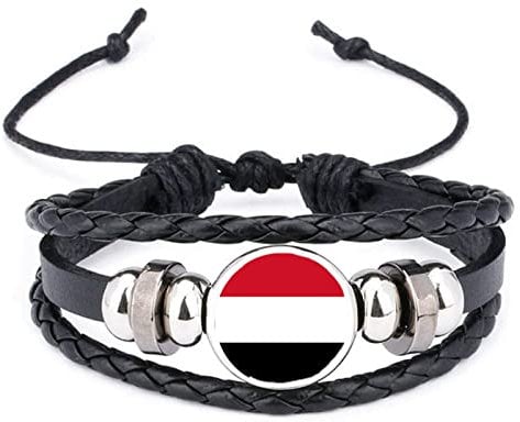 Yemen Black Leather Bracelet and Velvet Gift Bag