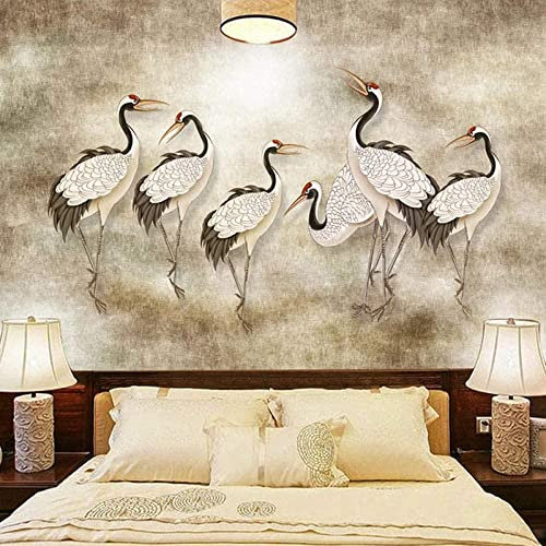 Papier Peint Photo 3D Mural Grue De Peinture À L'Huile Vintage Peel And Stick Amovible Mur Affiche Tv Fond Décoratif Mur Art Mur Art Pour Enfants Chambre Salon Chambre 140(L) x70(H) cm