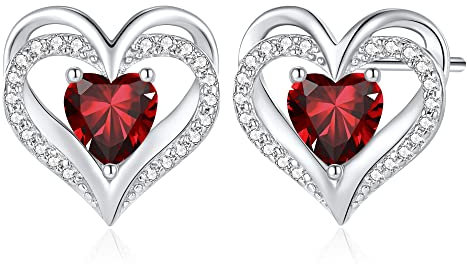 CDE Ohrringe für Damen 925 Sterling Silber Rosegold Geschenk für Sie Forever Love Herz Geburtsstein Frauen Ohrstecker Schmuck Valentinstag Weihnachten Muttertag Geburtstags Hochzeits Jubiläum
