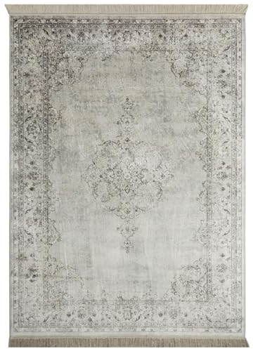 Steffensmeier Kurzflor Teppich Riad | Wohnzimmer | Orient | Pflegeleicht | Vintage Keshan Grau, Größe: 195x300 cm