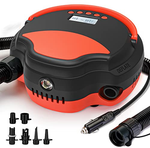 22PSI Electric Paddle Board Pump - High Pressure SUP Pump Inflation & Deflation Dual-Use with Pressure Monitoring, Auto-Off Feature, 12V DC Car Connector for Paddleboard, Inflatable Tent, Boats, Pool