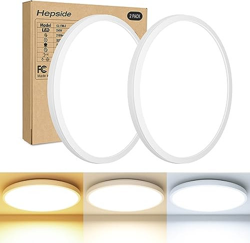 2 Piezas Plafon LED Techo Cocina 18W 2100LM,22cm 3 Colores 3000/4000/6500K Lampara Techo LED,IP44 Impermeable Luz LED Techo,Ultra Delgado Downlight LED Techo para Cocina,Salon,Dormitorio,Pasillo,Baño