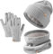 Winter Beanie Hut, Schal, Handschuhe Set für Kinder - Warme Wintermütze Mit Touchscreen Handschuhen und Rundem Schal für 5-12 Jahre (Grau)