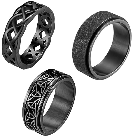 OIDEA Herren Ring Wikinger Edelstahl: 3 Stück Keltischer Knoten Drehbar Schwarz Spinner Ring Vintage Damen Unisex Stressabbau Herrenring Punk Rock Retro Schmuck Geschenk Größe 65(20.7)
