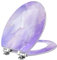 WHFEOIV9RE Elongated Toilet Seat Violet Lavender Liquid Watercolor Marble Golden Lines Pastel Purple Resin Slow Quiet Close with Quick-Release Hinges Easy to Clean Install
