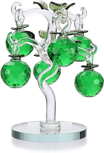Crystal Glass Apple Tree - Artificial Green Apple Tree Figurine Ornament Table Decoration Feng Shui Crystal Apple Tree Decoration