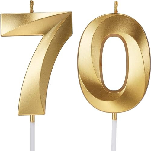 Birthday Candles Number Candles Age Year for Cakes Happy Birthday 3D Designed Wedding Anniversary Party Cake Topper Decorations (Gold, 70)