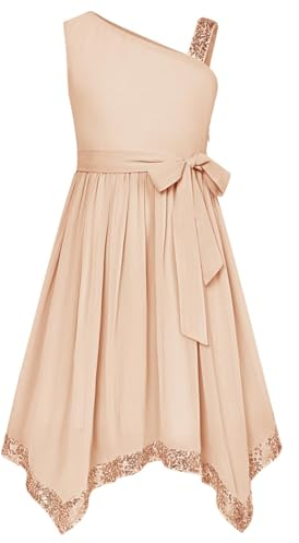 GRACE KARIN Vêtements pour Enfants Filles Une Ligne sans Manches Taille Haute Cravate Robe de soirée Or Rose 8 Ans