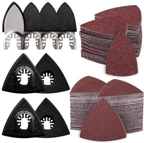 208Pcs Oscillating Tool Sanding Pads Kit, 4Pcs Triangle Sanding Pads and 4Pcs Finger Sanding Pad, 200Pcs Multitool Sandpaper Set, Grit Fit for Finishing Wood Sanding