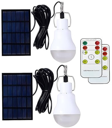 Meichoon Lot de 2 ampoules solaires avec télécommande portable LED pour extérieur, tente, poulailler, camping, randonnée, nuit, pêche d'urgence MY13