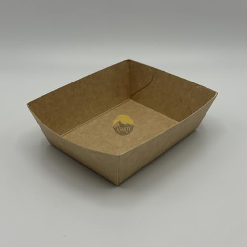 KURTT - 100 x bandeja de cartón A7 -Pequeña: 85x60x30mm - papas fritas pequeñas - bandeja de bocadillos - bandeja de cartón - respetuoso con el medio ambiente - duradero - papas fritas - papas fritas