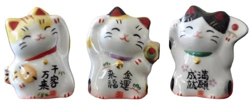 realideas Lot de 3 mini figurines de chat japonais Maneki Neko en céramique porte-bonheur agitant la fortune décoration d'intérieur cadeaux pour maman, petite amie