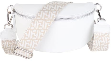 MIRROSI® Bauchtasche Damen, Echtleder, Made in Italy, Umhängetasche, Brusttasche, Crossbody Bag (1 Tasche & 2 Gurte) (Weiß (Netz), Große Tasche (28x18x9cm))