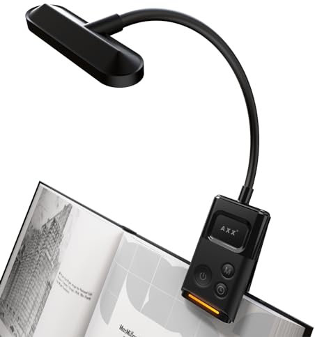 AXX Clip on Book Light for Bed, Rechargeable Reading Light for Kids, 1000mAh Battery Operated Lamp with 30/60 Minutes Timer, Reading Accessories for Travel Car at Night - Portable, Small, Cute
