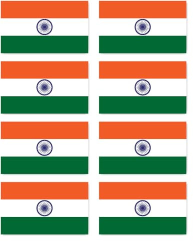 Aufkleber: 100x60 mm, 8 Stück - Flagge - Indien - IN - für Auto, Koffer, Laptop und mehr