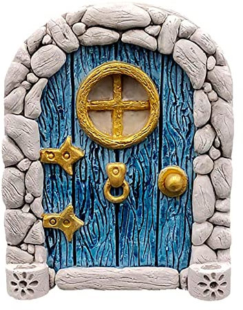 Porte de fée de jardin - Porte de fée - Fenêtre - Arbres - 14 cm - Résine miniature - Porte lutin - Décoration de jardin - Éclairage sombre - Porte de fée - Fenêtre - Ensemble de jardin avec lumière,