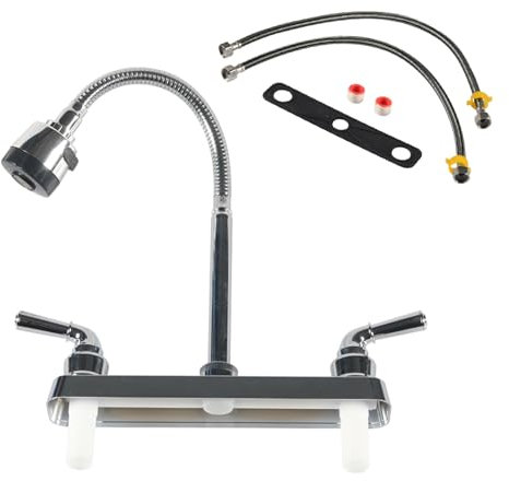 YOGOTEU Rubinetto da cucina in acciaio, pratico rubinetto lungo servce, rubinetto da cucina, girevole a 360 gradi, rubinetto da cucina per camper