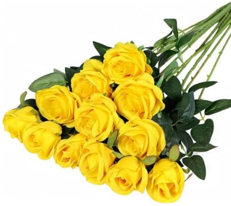 10 Pcs Artificial Roses, Yellow Fake Roses Artificial Flowers, with Stems Fake Artificial Yellow Roses Silk Flowers, for Home Garden Party Hotel Office Decor