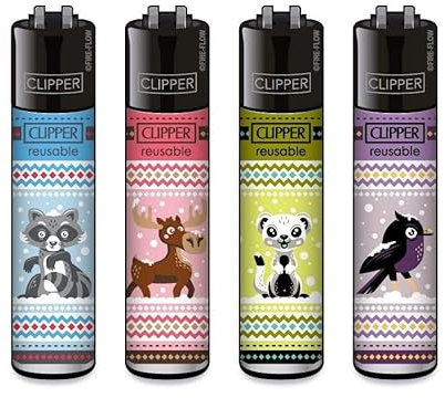 Clipper® 4er Set Winter Animals #2 Feuerzeuge + 1 Sticker High Zombie