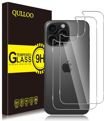 QULLOO 2 Stück Rückseite Schutzfolie für iPhone 16 Pro, 9H Härte Anti-Kratzen Zurück Glasfolie Hinten Schutzglas HD Klar Rückseite Folie