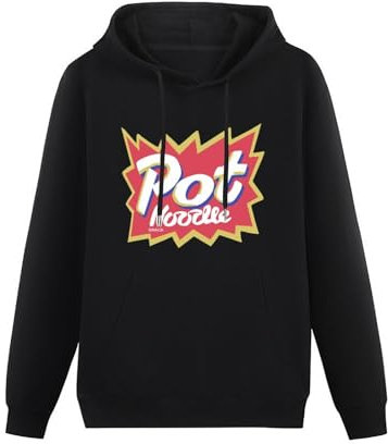 JINPUJING Pot Noodle Instant Snack Mens Hoodies Printed Graphic Pullover Unisex Black Sweatshirts S