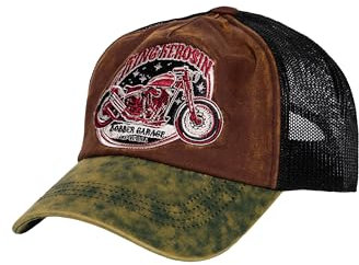 King Kerosin Herren Trucker Cap Vintage Retro Bobber Motorrad Biker Washed Mesh Snapback Bobber Garage