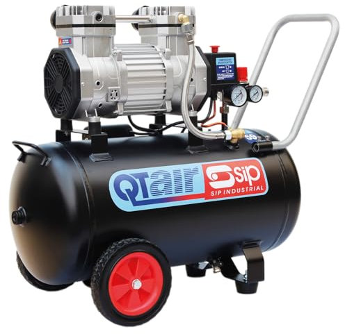 SIP QT Air Compressor Ultra Low Noise Oil-Free Direct Drive, 230V 50L 1.5hp 1.1kW 116psi 8 Bar 8CFM